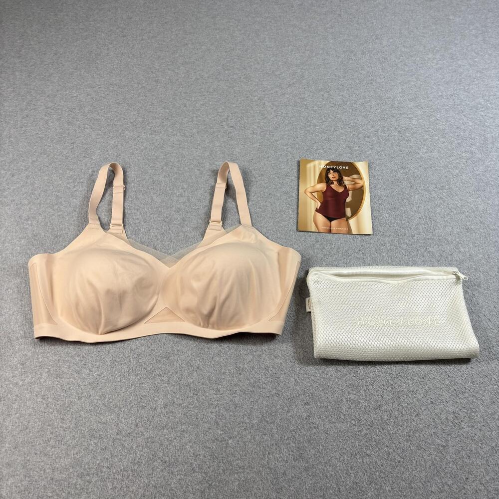 Honeylove Bra Women 2X 42C/D Beige Wireless T-Shirt Lightly Lined Seamless Comfy